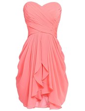 Watermelon Red Sleeveless Knee Length Ruching Lace Up Homecoming Dresses