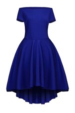 Bateau Short Sleeves Side Zipper Evening Dress Blue Satin