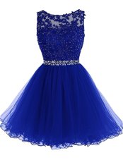 Luxury Royal Blue Prom Party Dress Prom and Party and For with Beading and Lace Scoop Sleeveless Zipper