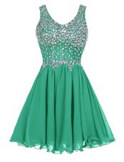 Perfect Beading Prom Dresses Green Zipper Sleeveless Knee Length