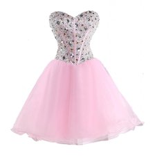 Beading Dress for Prom Pink Lace Up Sleeveless Mini Length