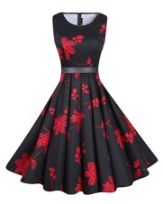 Custom Design Scoop Sleeveless Zipper Prom Gown Red And Black Chiffon