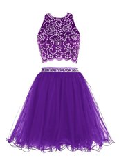 Admirable Purple Scoop Neckline Beading Sleeveless Clasp Handle