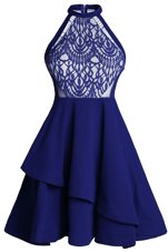 Knee Length Zipper Dress for Prom Blue and In for Prom and Party with Ruffled Layers