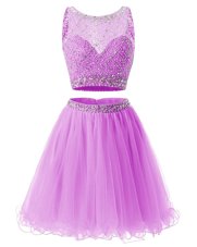 Organza Sleeveless Mini Length Prom Dress and Beading and Belt