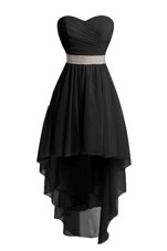 Black Organza Lace Up Sweetheart Sleeveless High Low Homecoming Dress Belt