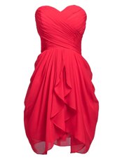 Chiffon Sleeveless Knee Length Prom Evening Gown and Ruching