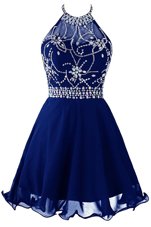 Halter Top Sleeveless Zipper Knee Length Beading Prom Party Dress