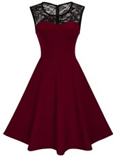 Burgundy A-line Scoop Sleeveless Satin Knee Length Zipper Lace Homecoming Dress