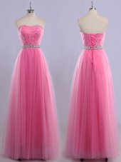 Sweet Floor Length Rose Pink Dress for Prom Sweetheart Sleeveless Lace Up