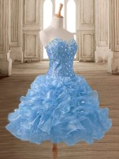 Modern Blue Sleeveless Organza Lace Up Evening Wear for Prom and Party