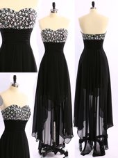 Chiffon Sweetheart Sleeveless Zipper Beading in Black