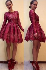 Suitable Scoop Red Long Sleeves Lace Zipper Club Wear for Prom and Party