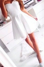 Perfect Mini Length Zipper Prom Party Dress White and In for Prom and Party with Ruching