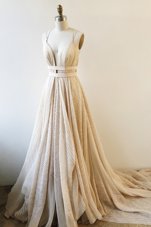 Romantic Lace Sleeveless With Train Prom Dresses Court Train and Lace and Sashes|ribbons