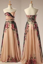 Traditional Floor Length Zipper Dress for Prom Champagne and In for Prom and Party with Embroidery