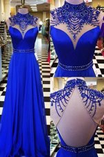 Sleeveless Beading Backless Homecoming Dress with Royal Blue Sweep Train