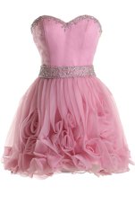 Cute Pink Zipper Cocktail Dress Beading Sleeveless Knee Length