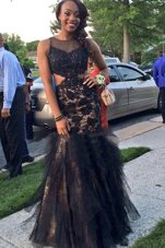 Wonderful Mermaid Prom Gown Black Scoop Tulle Sleeveless Floor Length Backless