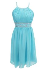 Cute Halter Top Sleeveless Chiffon Prom Dress Beading Criss Cross