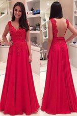 Red V-neck Backless Lace Homecoming Dress Online Sleeveless