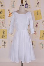 Beautiful Scoop White Chiffon Zipper Homecoming Dress Half Sleeves Knee Length Ruching