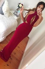 Floor Length Mermaid Sleeveless Wine Red Evening Dress Zipper