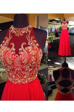 Red Sleeveless Beading and Appliques Floor Length Prom Party Dress