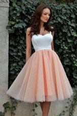 Wonderful Peach Tulle Zipper Casual Dresses Sleeveless Knee Length Ruching