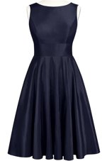 Lovely Scoop Knee Length A-line Sleeveless Navy Blue Party Dress Backless