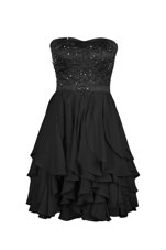 Elegant Black Chiffon Zipper Strapless Sleeveless Knee Length Prom Dress Beading and Appliques