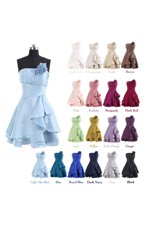 Satin Sleeveless Knee Length Homecoming Dress and Pleated and Hand Made Flower