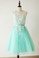 Apple Green Prom Evening Gown Prom and Party and For with Lace and Sashes|ribbons Bateau Sleeveless Zipper