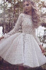 Artistic Bateau Long Sleeves Prom Party Dress Mini Length Lace White Lace