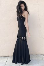 Lovely Mermaid Prom Evening Gown Black Strapless Elastic Woven Satin Sleeveless Floor Length Zipper