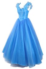 Charming Floor Length Zipper Dress for Prom Baby Blue and In for Prom and Party with Ruching and Pick Ups