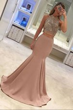 Mermaid Scoop With Train Zipper Peach and In for Prom with Beading Sweep Train