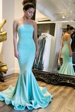 Attractive Mermaid Baby Blue Strapless Neckline Ruching Prom Homecoming Dress Sleeveless Zipper