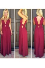 Gorgeous Burgundy Sleeveless Floor Length Ruching Side Zipper Dress for Prom