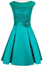 Lace Knee Length Teal Cocktail Dresses Scoop Cap Sleeves Zipper