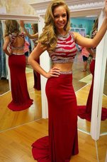 Scoop Empire Sleeveless Red Prom Dress Brush Train Zipper