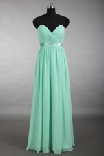 Modern Sleeveless Chiffon Floor Length Zipper Prom Evening Gown in Apple Green for with Ruching