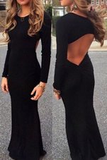 Captivating Mermaid Scoop Black Long Sleeves Ruching Floor Length Prom Dress