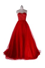 Free and Easy Sleeveless Sweep Train Zipper With Train Ruching Prom Party Dress