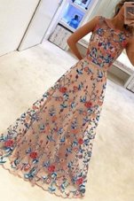 Scoop Multi-color Zipper Dress for Prom Hand Made Flower Sleeveless Floor Length