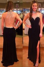 Halter Top Sleeveless Zipper Floor Length Beading Womens Evening Dresses