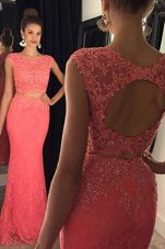 Colorful Mermaid Lace Sleeveless With Train Evening Dress Sweep Train and Beading and Appliques