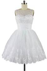 A-line Custom Made White Bateau Organza Sleeveless Knee Length Zipper