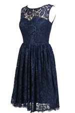 Romantic Lace Navy Blue Scoop Zipper Hand Made Flower Homecoming Dress Sleeveless