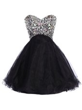 Fitting Sequins Mini Length Black Casual Dresses Sweetheart Sleeveless Lace Up